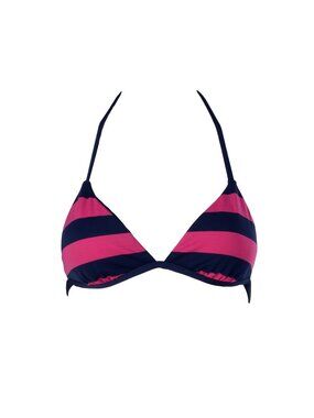 Splendid Stripe Reversible Triangle Bikini Top Navy Blue Pink SP5722 NWT